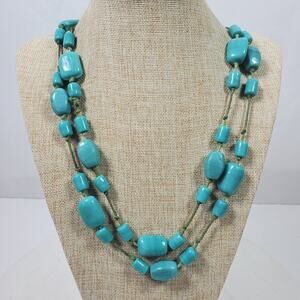 Vintage Teresa Goodall Necklace Statement Pullover 48 Inch Blue Hand Knotted
